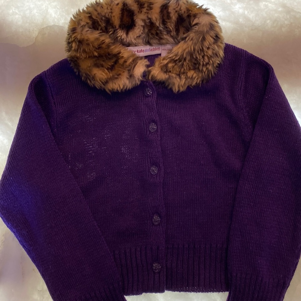 Mary Kate and Ashley purple sweater with leopard fur collar